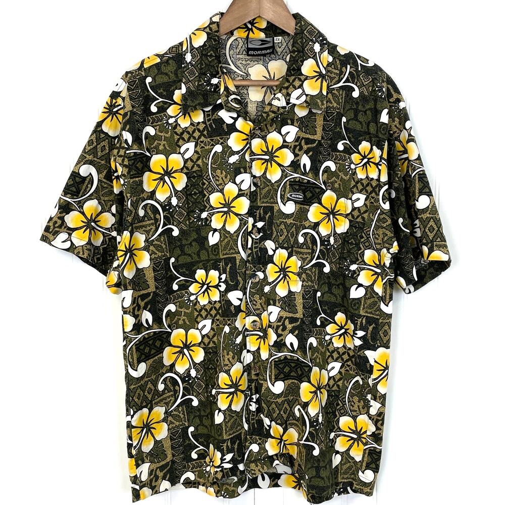 VTG Mormaii Mens Large Hawaiian Shirt Camp Tropical Beach Tiki Dad Floral Beachy